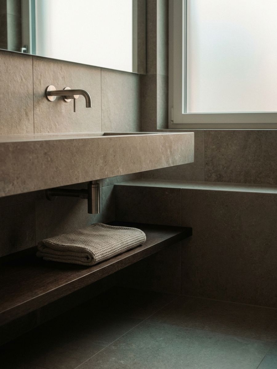 Bagno moderno con miscelatore di design installato
